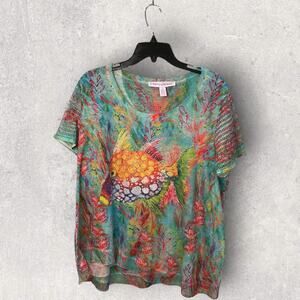 Leoma Lovegrove Fish Top  size Large Coastal Florida Tropical Resort Tee